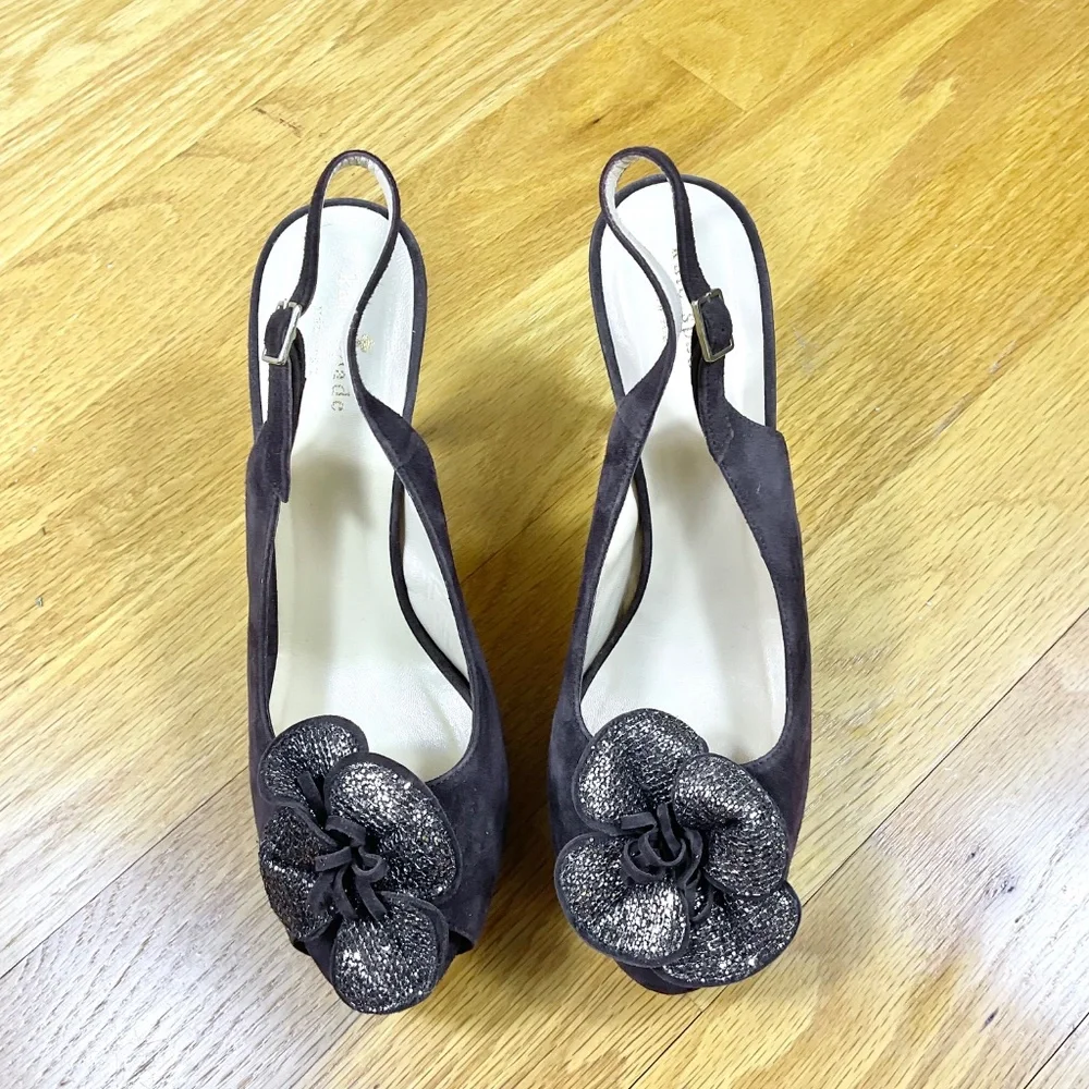 Kate Spade Pumps Suede Peep Toe Slingback Platform Brown (9.5)